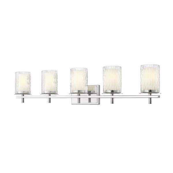 Z-Lite Grayson Vanity, 5-Light, 40 In.W x 5.75 In.L x 8.5 In.H, Chrome/Clear + Etched Opal 1949-5V-CH - main